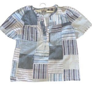 LOFT Blue and Pink Button Down Shirt Patchwork Style